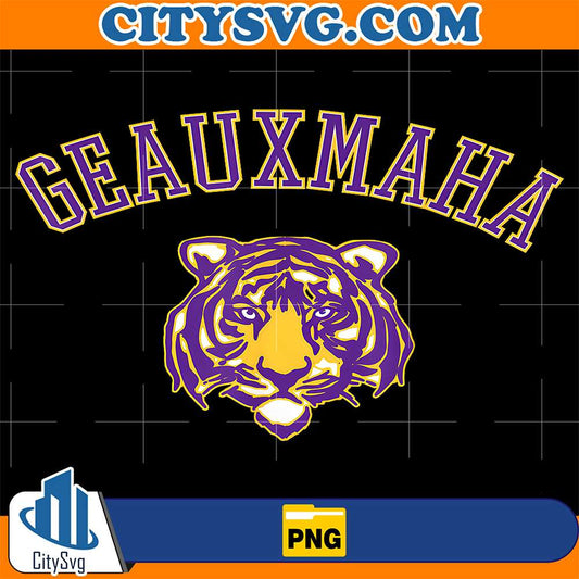Geauxmaha-2025-Gold-And-Purple-Tiger-Png