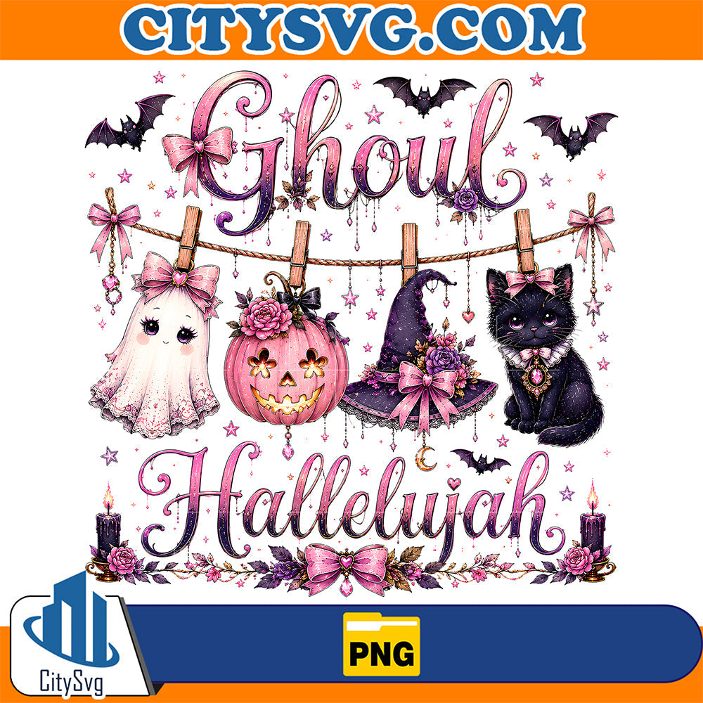 Ghoul-Hallelujah-Png-Cute-Christian-Halloween-Ghost-Black-Cat-Witch-Hat-Png