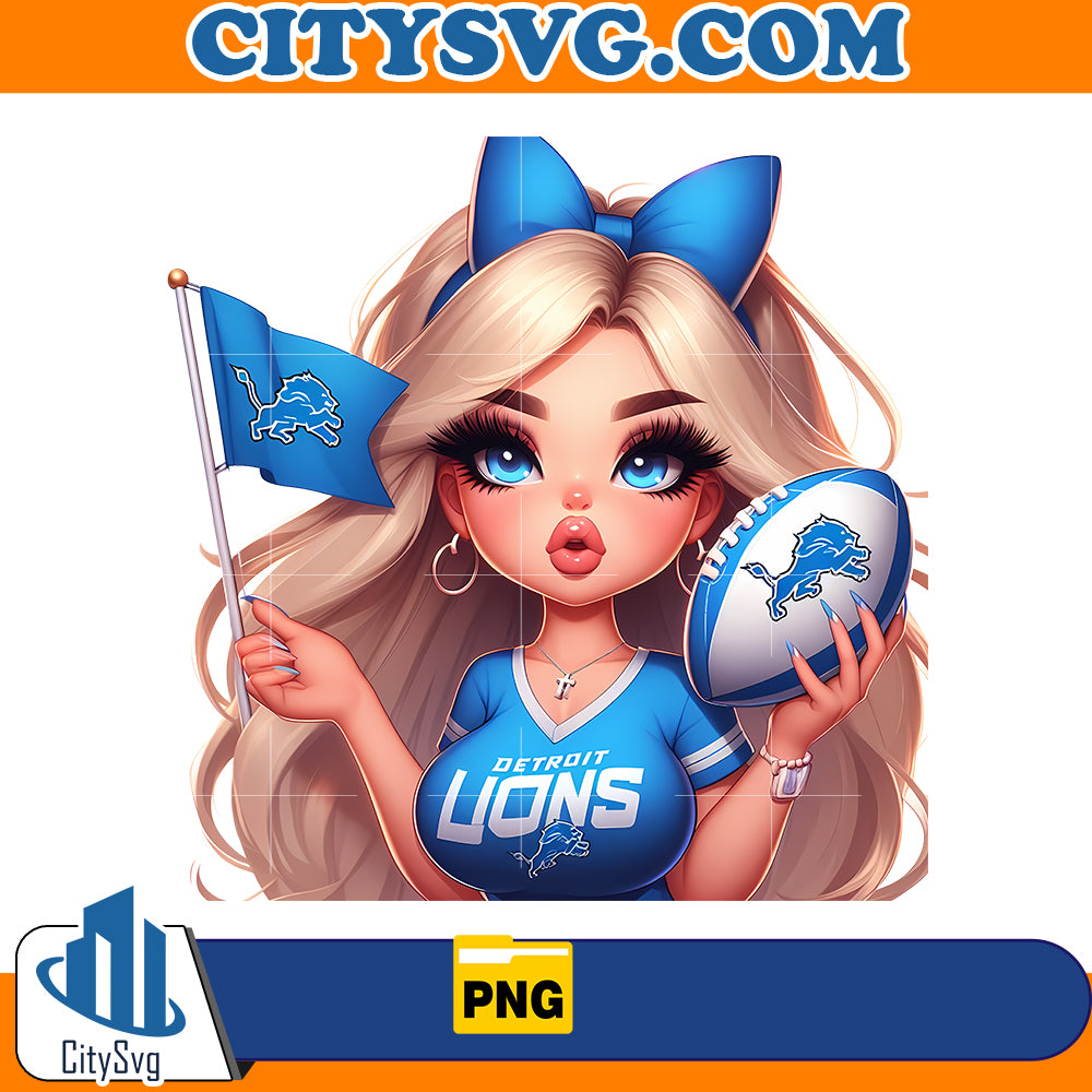 Girl hold flag Detroit Lions Png