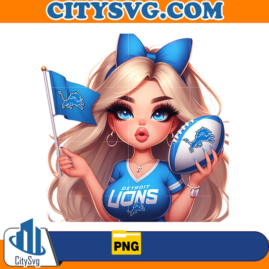 Girl hold flag Detroit Lions Png