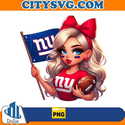 Girl hold flag New York Giants Png