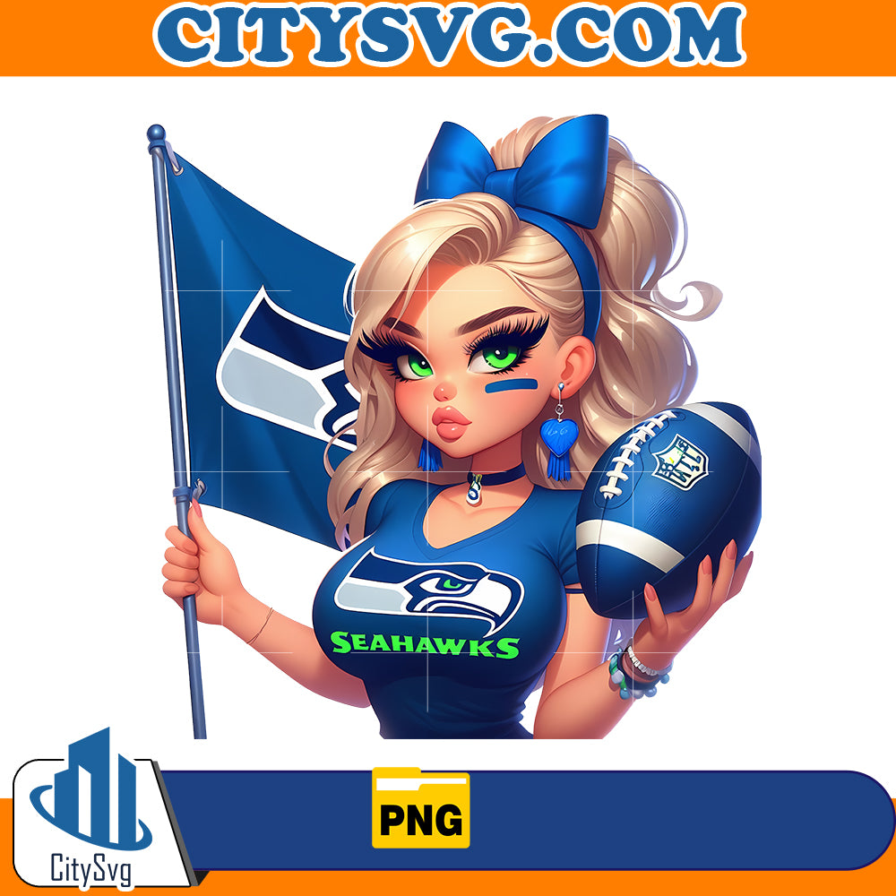 Girl hold flag Seattle Seahawks Png