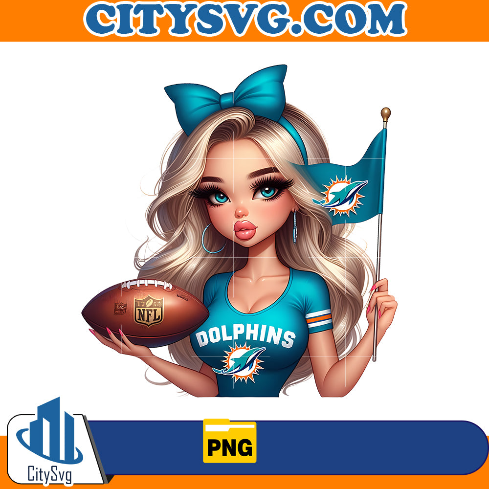 Girl hold flag Miami Dolphins Png