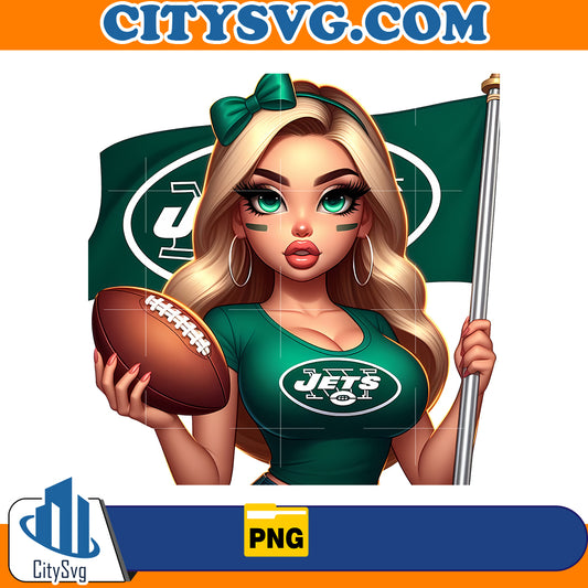 Girl hold flag New York Jets Png