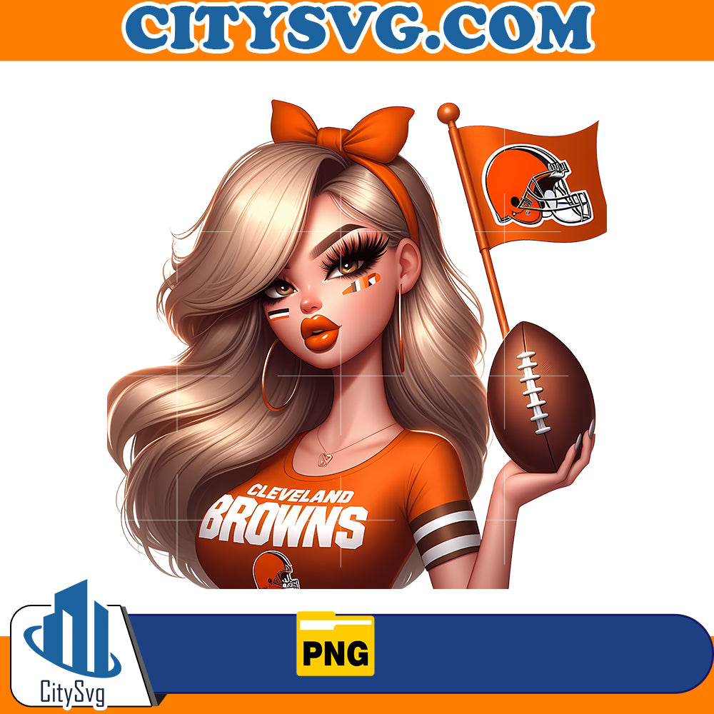 Girl hold flag Cleveland Browns Png