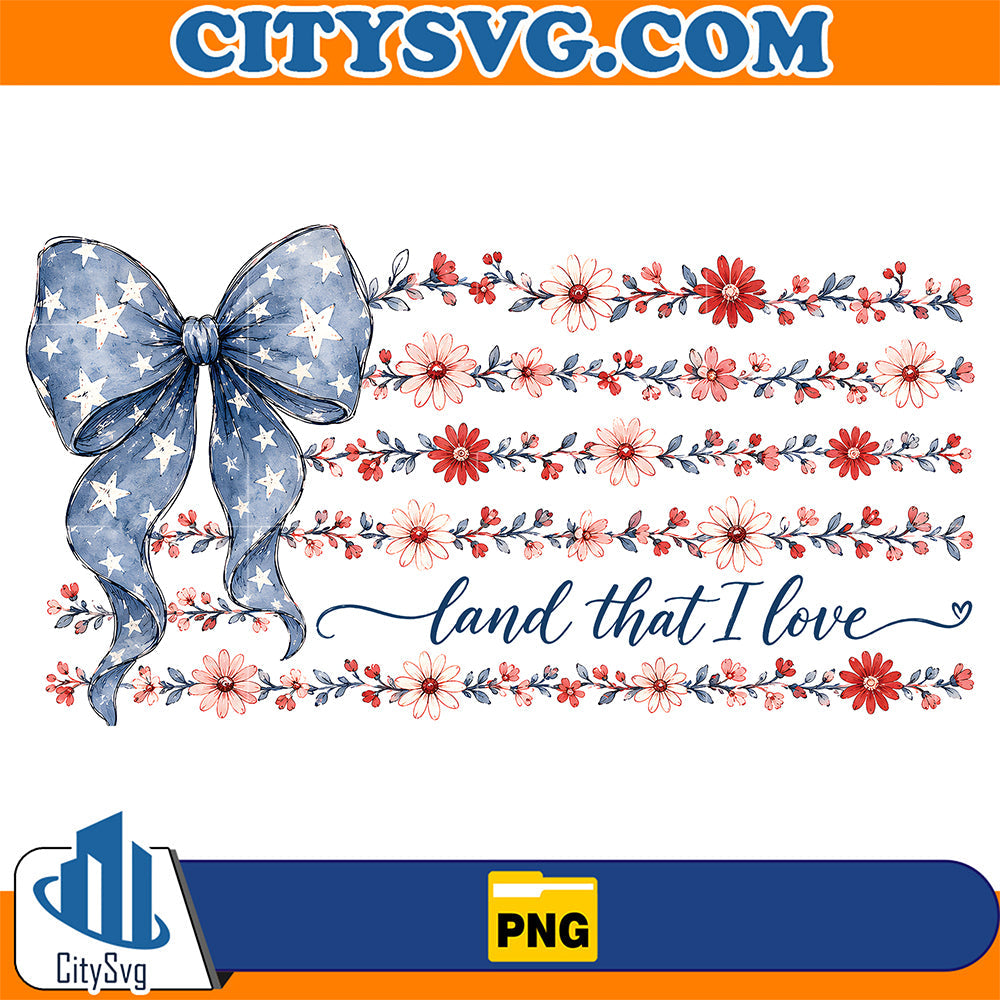Girly-Patriotic-Floral-Flag-Bow-Land-That-I-Love-Png