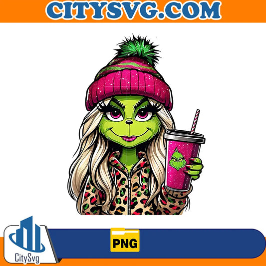 GlitterGirlGrinchCuteCoffeePng