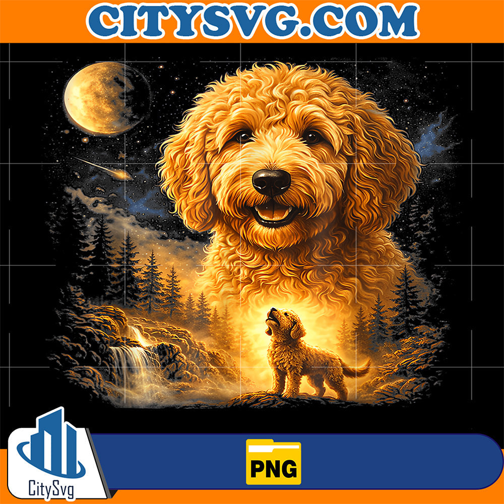 Goldendoodle-Howling-To-The-Moon-Dog-Png