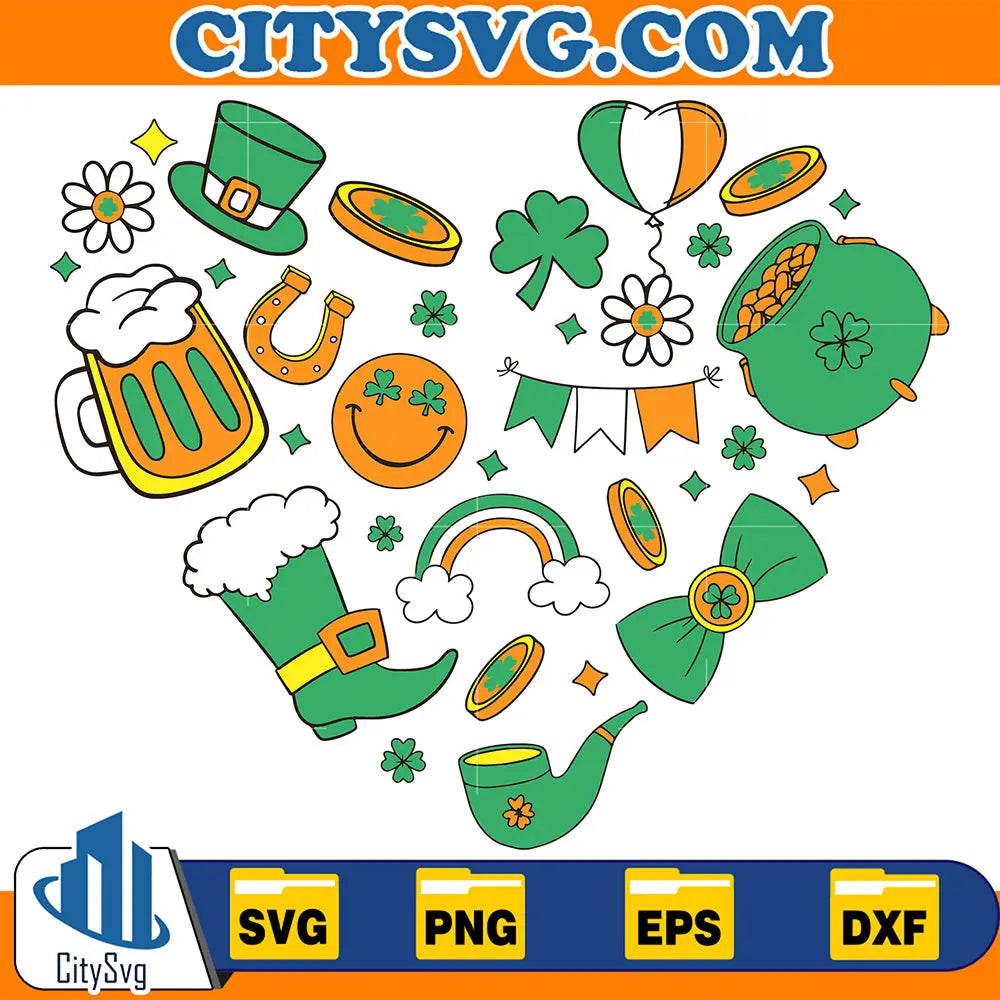 GreenStPatricksDayDoodlesFourLeafCloverSvg