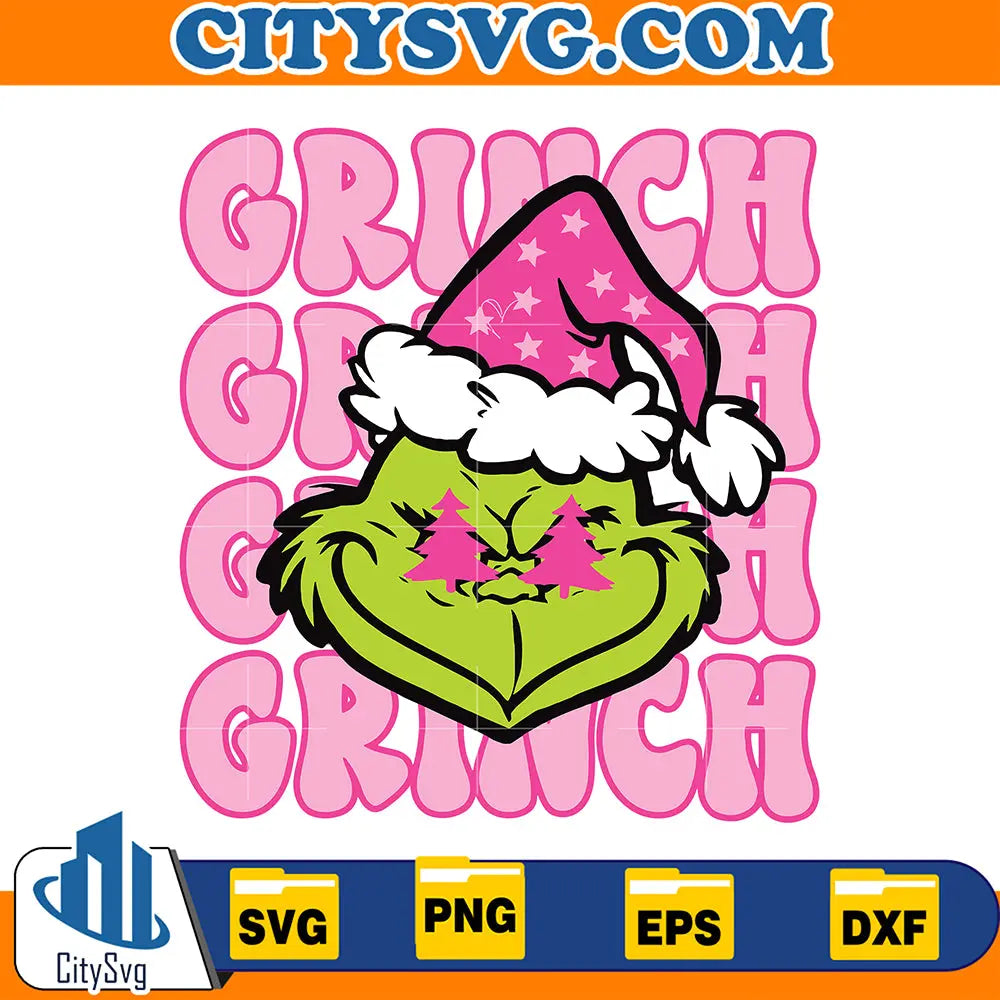 GrinchFacePreppyRetroPinkChristmasSvg