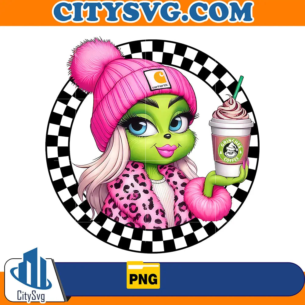 GrinchGirlPinkCoffeeChristmasPng
