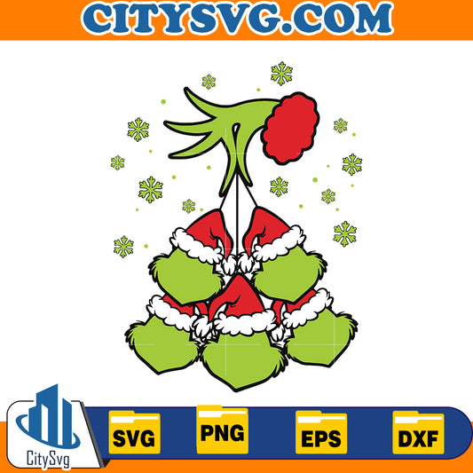 Grinch Hand Holding Five Grinch Face Svg