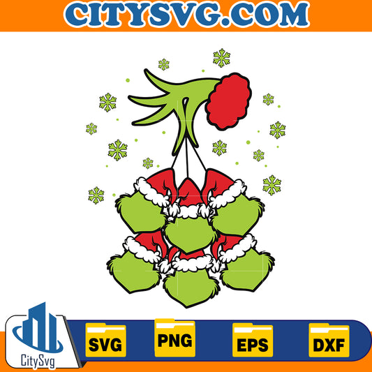 Grinch Hand Holding Six Grinch Face Svg