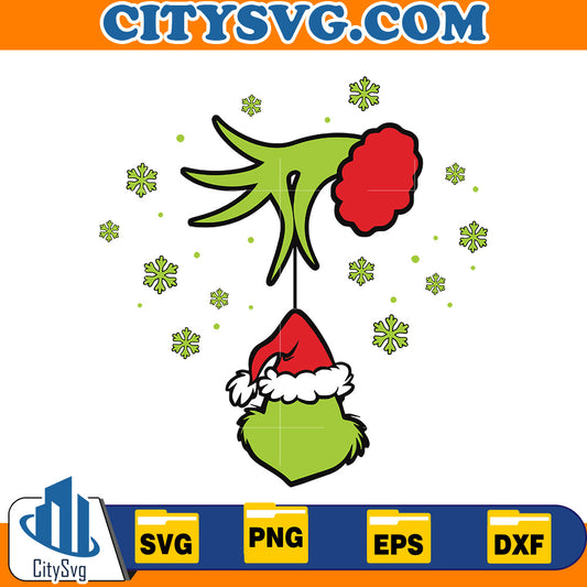 Grinch Hand Holding one Grinch Face Svg CitySvg