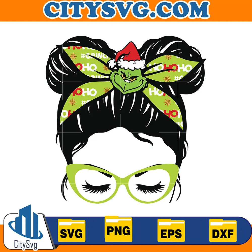 GrinchHeadbandMessyBunChristmasSvg
