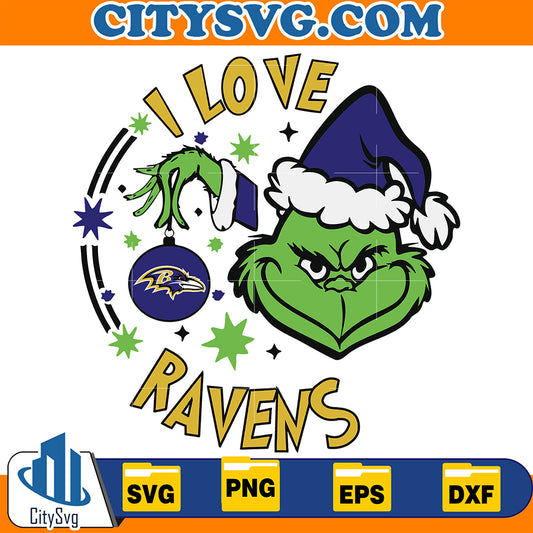 GrinchILoveBaltimoreRavensChristmasSvg