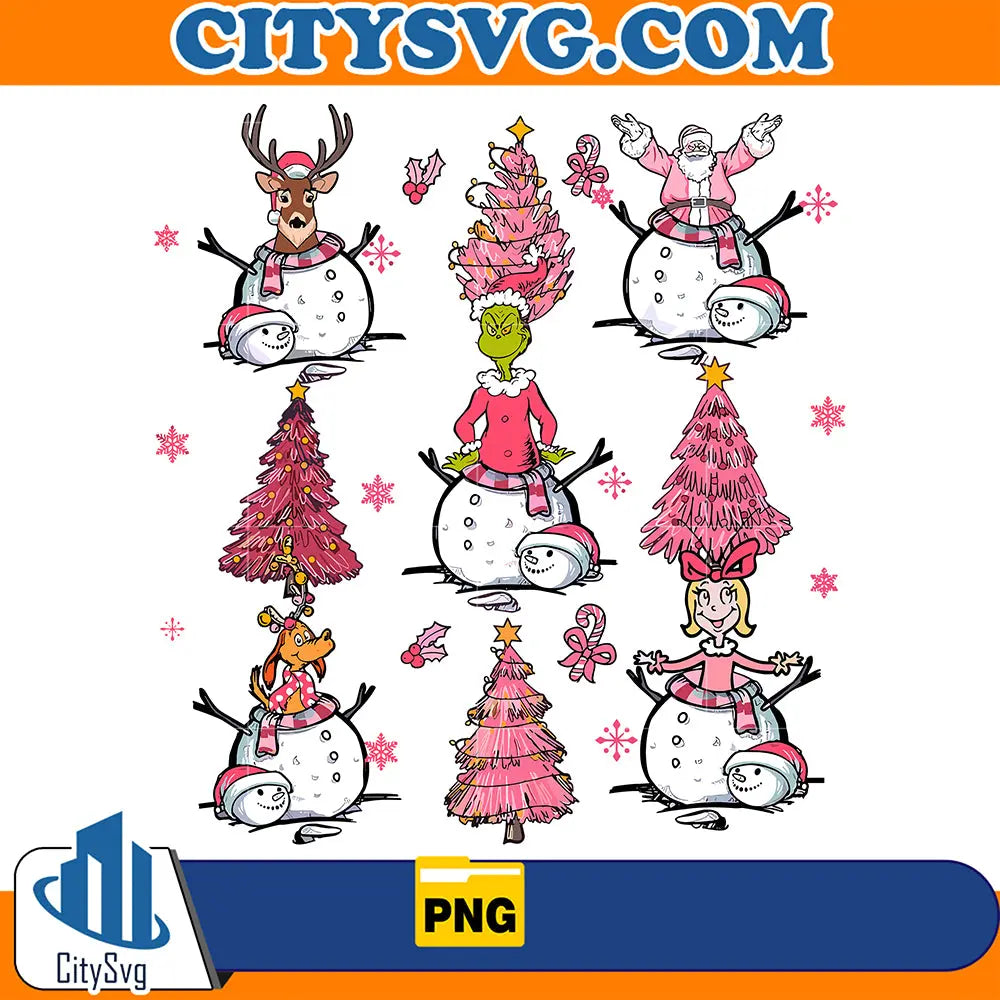 GrinchSnowManOldTreeChristmasPng