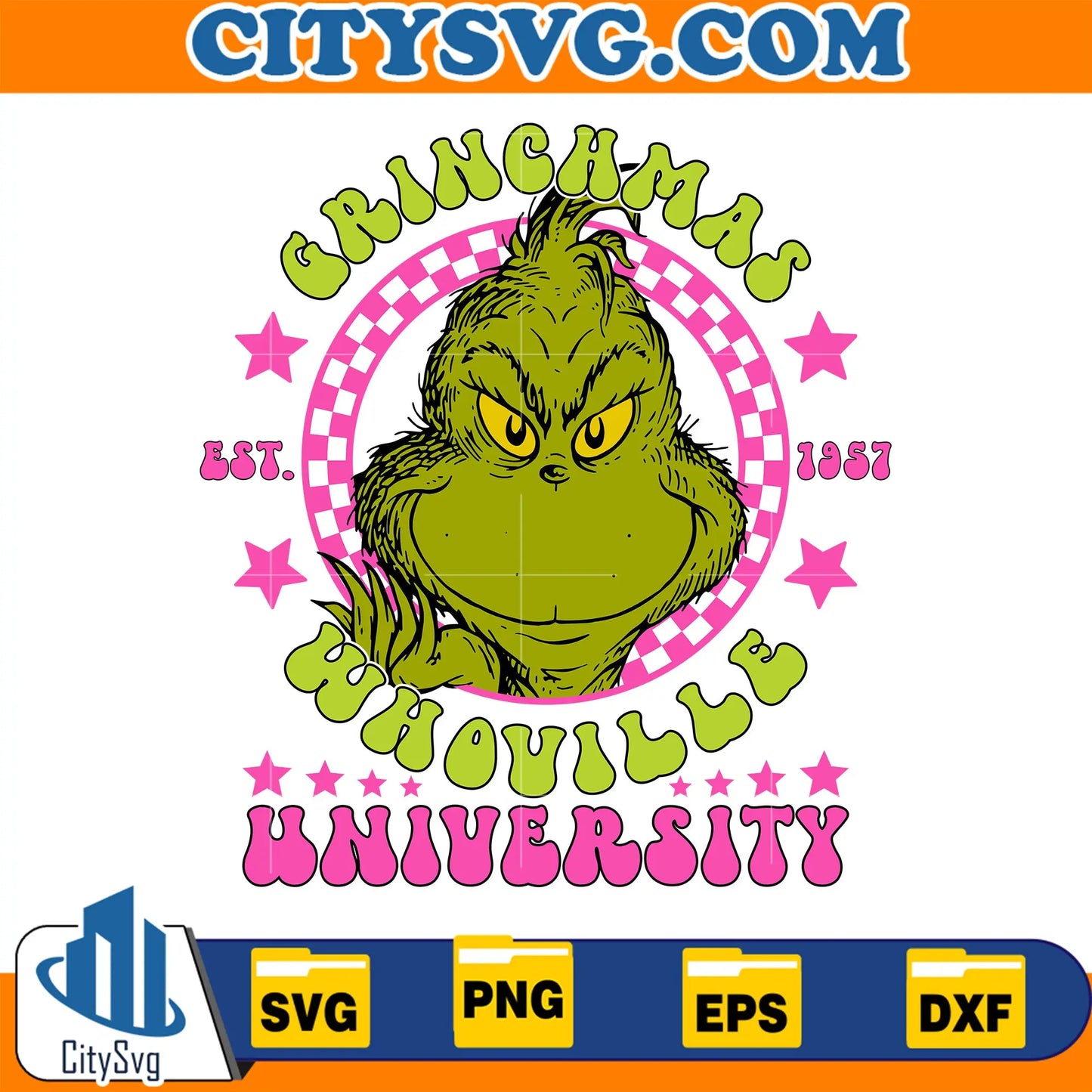 GrinchmasEst1957WhovilleUniversityPinkChristmasSvg