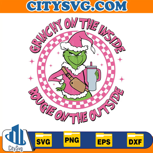 GrinchyOnTheInsideBougieOnTheOusidePinkChristmasPng