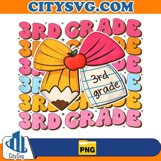 Groovy-3rd-Grade-Pencil-Coquette-Bow-Back-To-School-Girls-Png