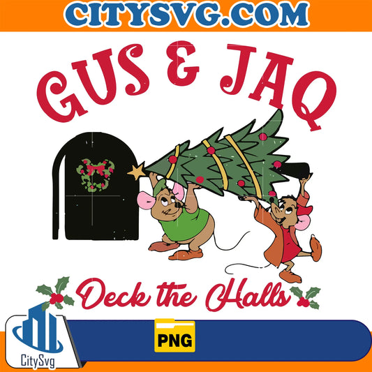 GusAndJaqMouseDeckTheHallsChristmasPng
