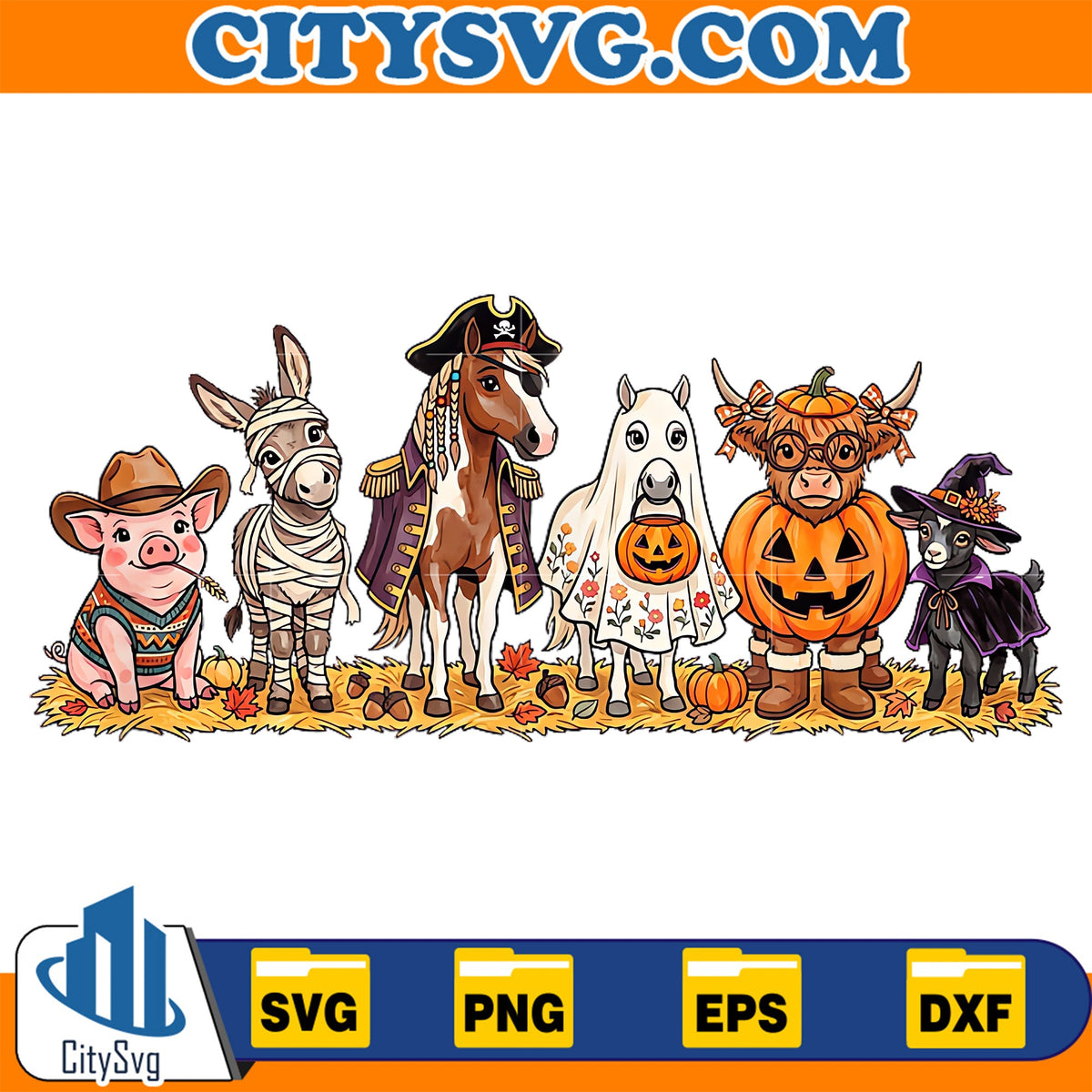 Halloween-Farm-Animal-Squad-Cute-Highland-Cow-Pig-Horse-Goat-Svg