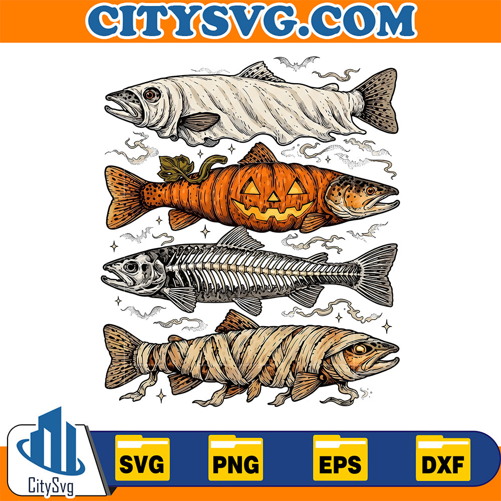 Halloween-Trout-Fish-Ghost-Pumpkin-Skeleton-Mummy-Svg