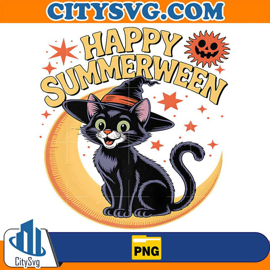 Happy-Summerween-Black-Cat-Png