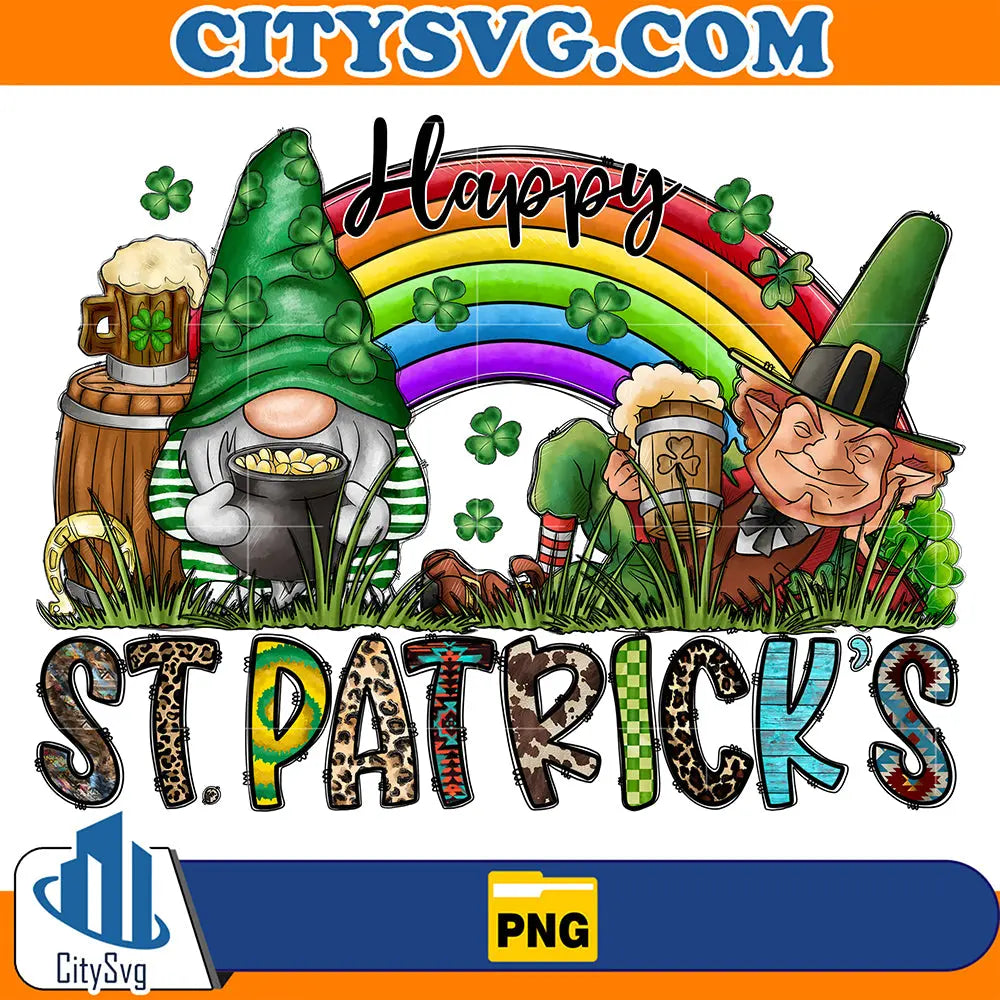 HappyStPatricksDayGnomesShamrocksSublimationPng