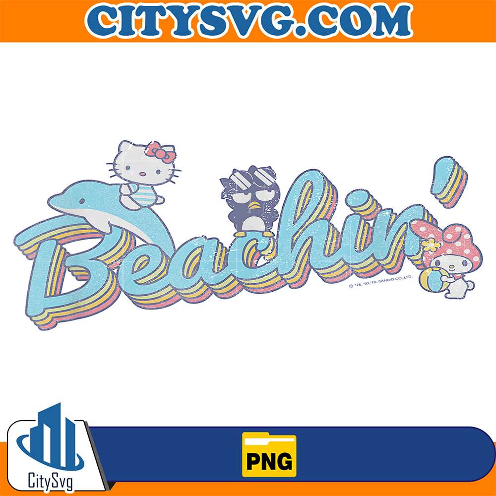 Hello-Kitty-My-Melody-Badtz-Maru-Beaching-Summer-Vibes-Png