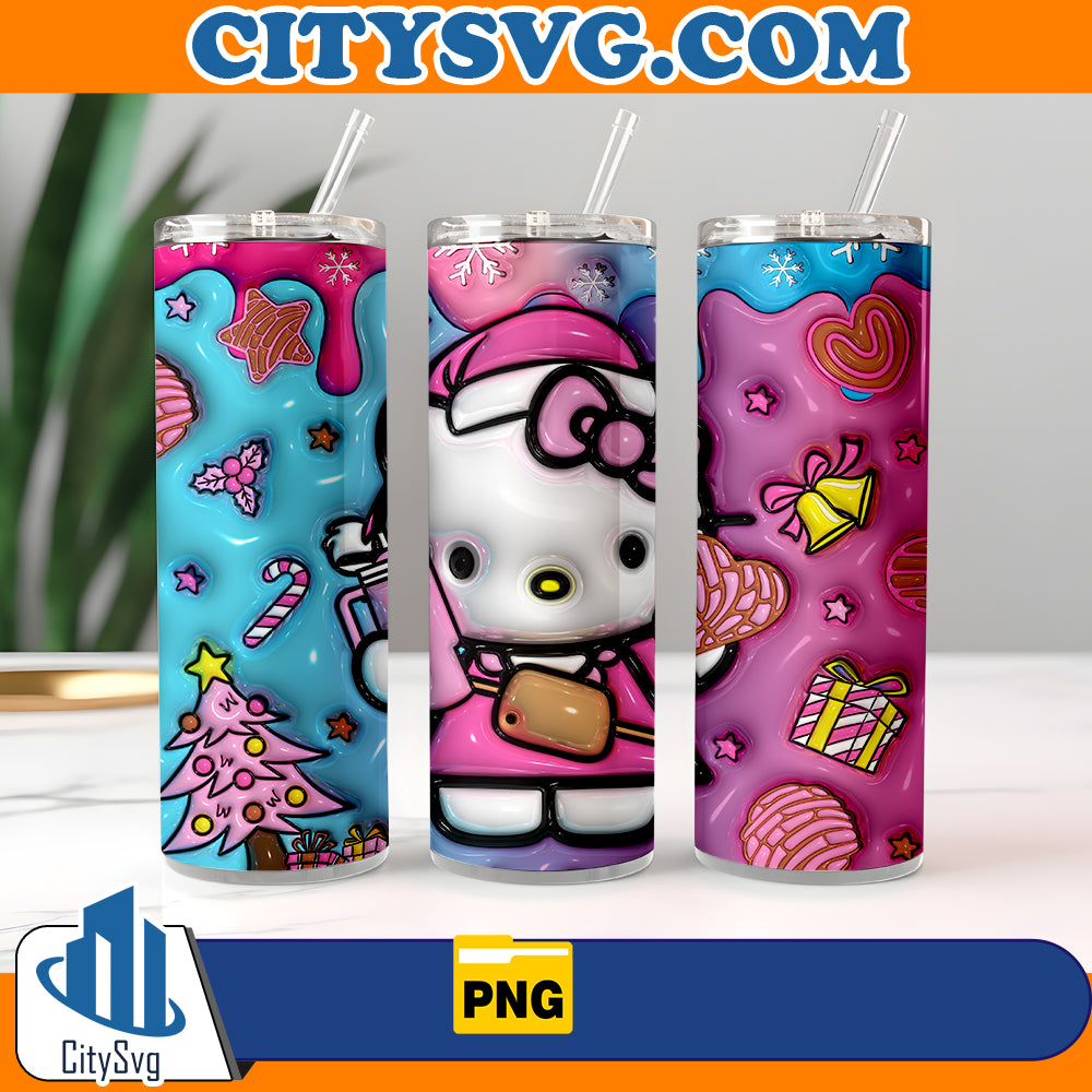 3D Inflated Hello kitty Christmas Tumbler Png