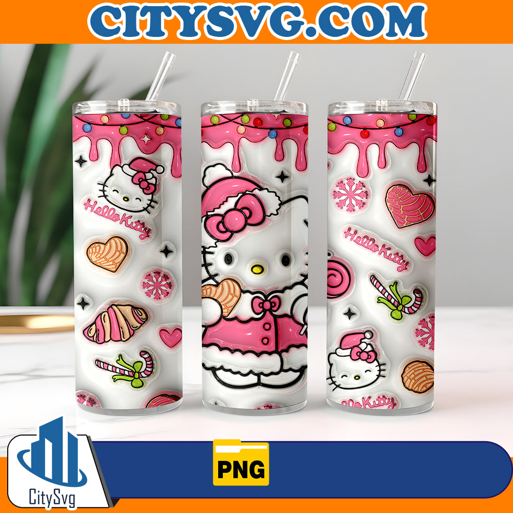 3D Inflated Hello kitty Christmas Tumbler Png