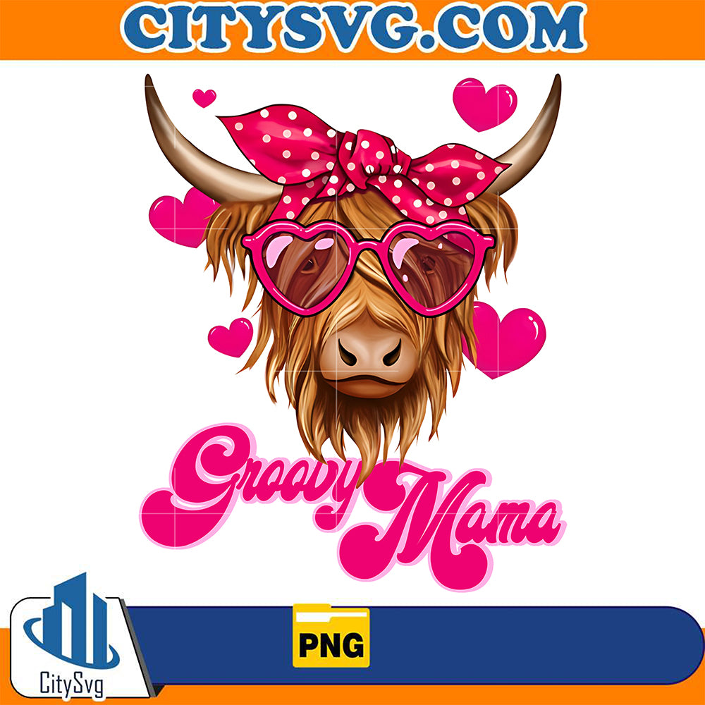 HighlandCowGroovyMamaValentinePng