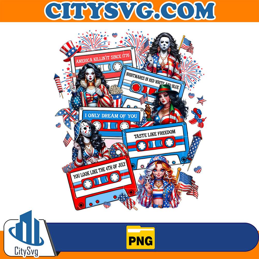 Horror-Characters-Cassette-4th-Of-July-Png