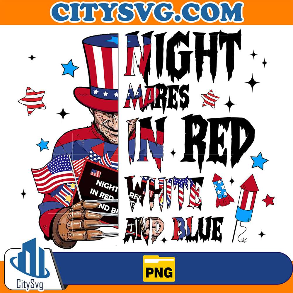 Horror-Freddy-Krueger-Night-Mares-In-Red-White-And-Blue-Movies-4th-Of-July-Png