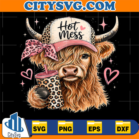 Hot-Mess-Leopard-Highland-Cow-Funny-Coffee-Lover-Svg