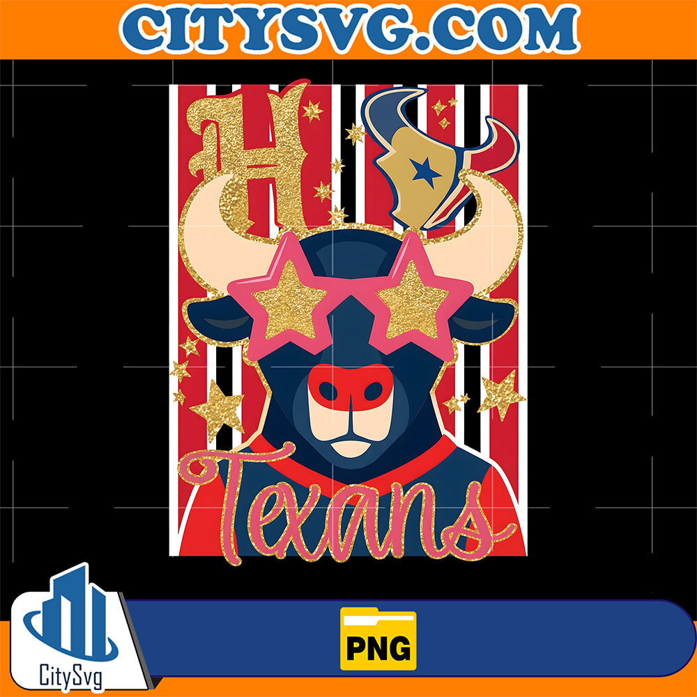 Houston-Texans-Bull-Mascot-Png-Cute-Glitter-Star-Glasses-Bull-Football-Fan-Png
