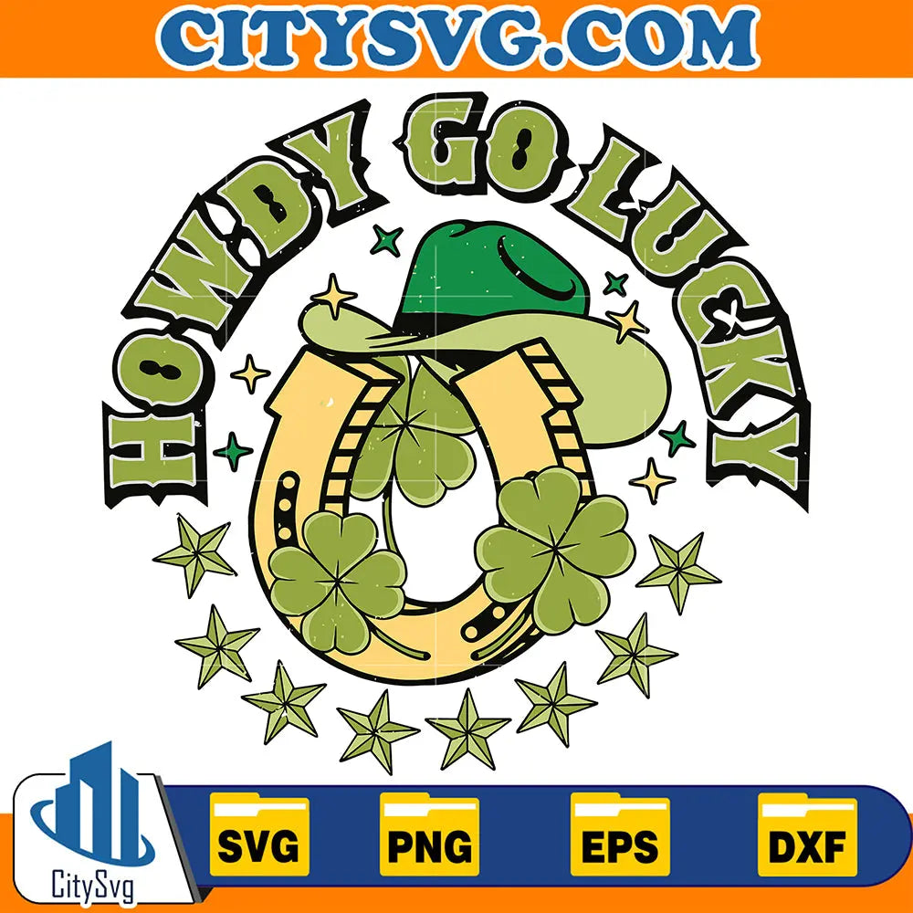 HowdyGoLuckyCowboyHatStPatricksDaySvg