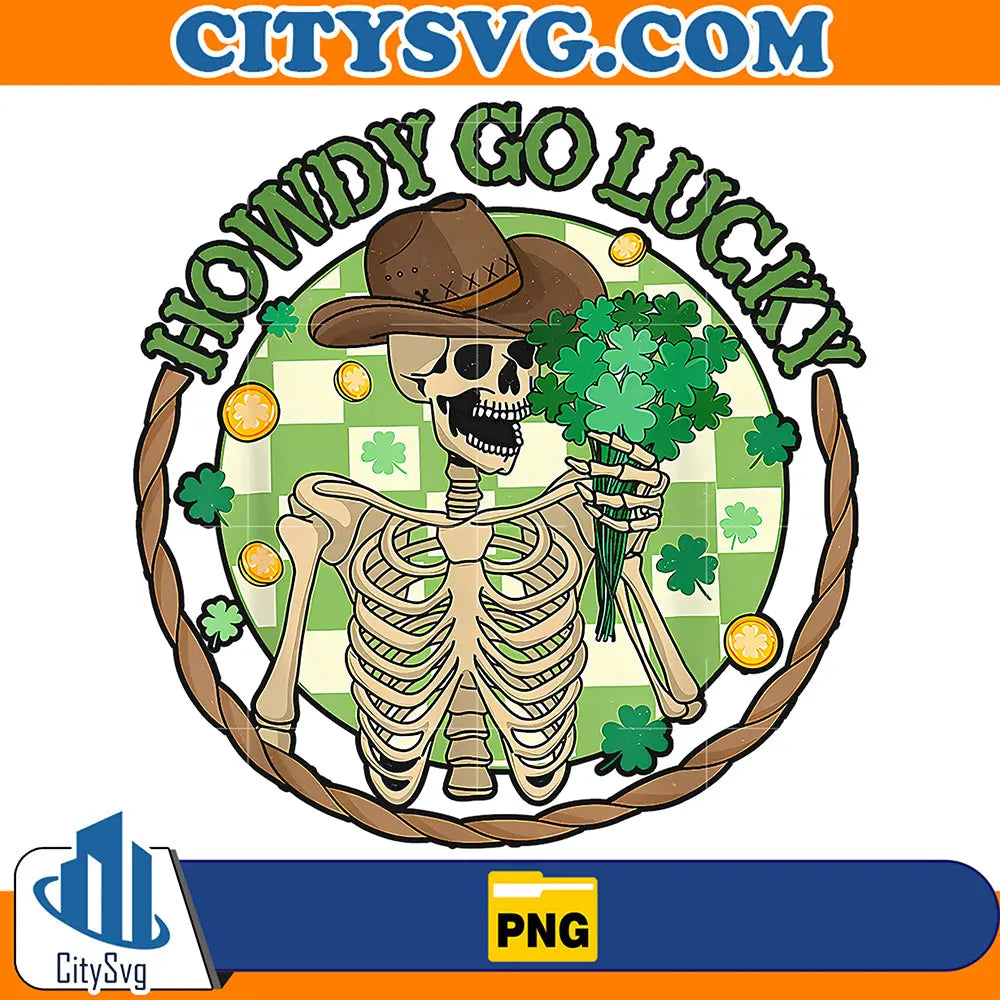 HowdyGoLuckyWesternSkeletonStPatricksDayPng