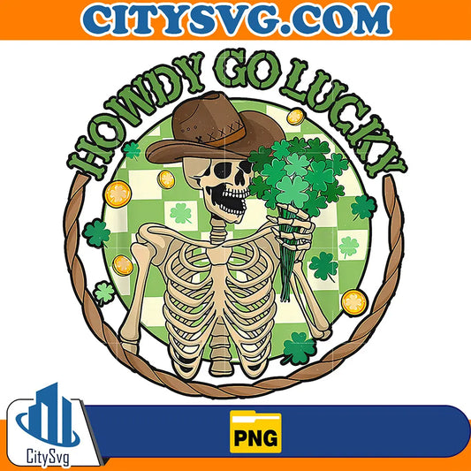 HowdyGoLuckyWesternSkeletonStPatricksDayPng