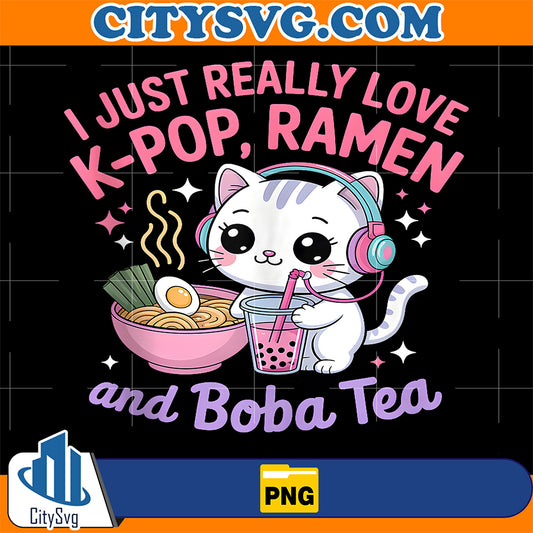 I-Just-Really-Love-K-Pop-Ramenand-Boba-Tea-Cat-Png