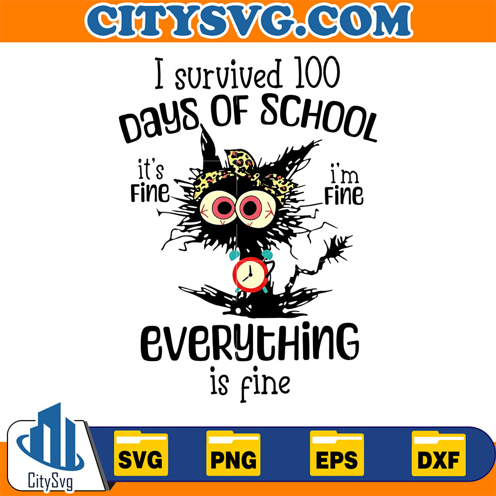 I-Survuved-100-Days-Of-School-Black-Cat-Svg