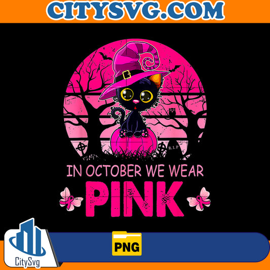 In October We Wear Pink Cute Cat Png