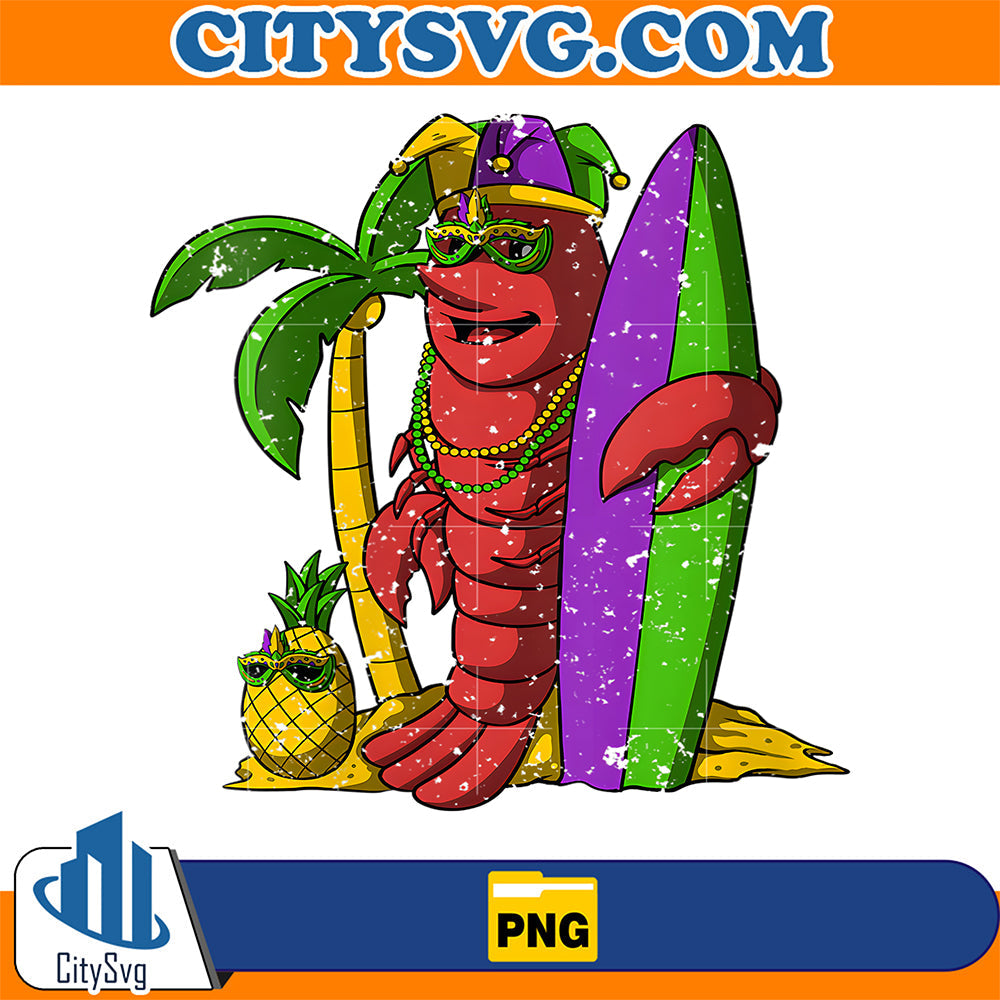Jester-Crawfish-Surfer-Mardi-Gras-Surfing-Carnival-Parade-Png