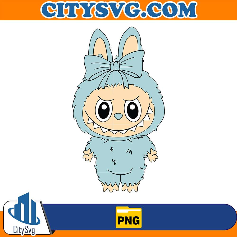 Kawaii-Blue-Labubu-With-Bow-Png