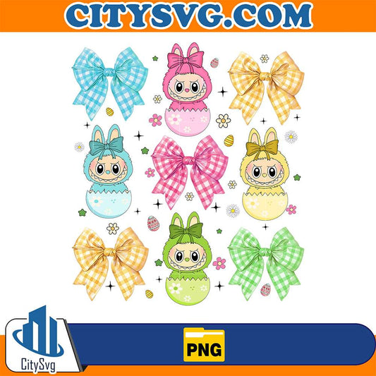 Kawaii-Easter-Labubu-In-Eggs-With-Bows-Png