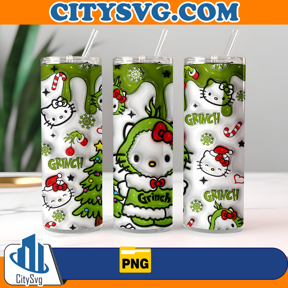 3D Inflated Hello kitty Grinch Tumbler Png CitySvg