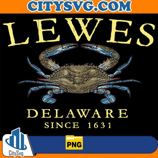 Lewes-Delaware-Blue-Claw-Crab-Since-1631-Yellow-Letters-Png