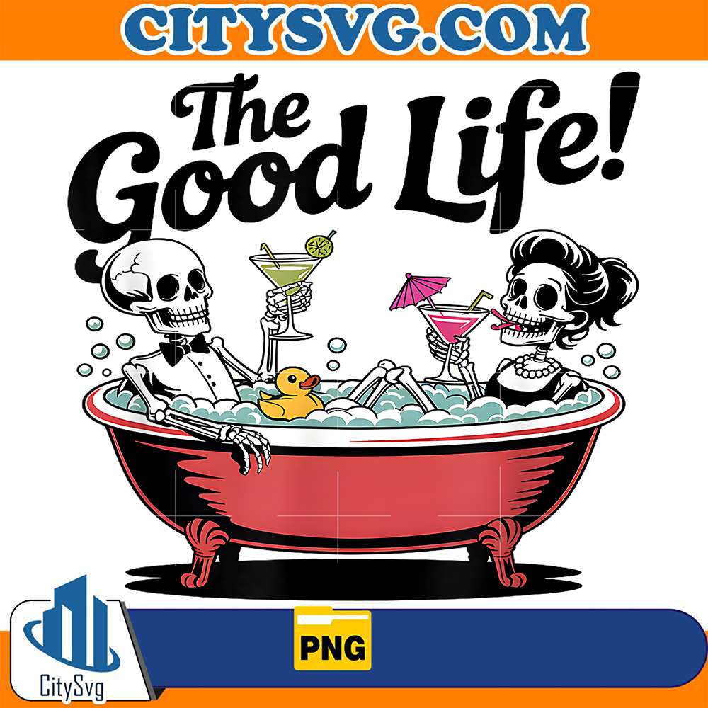 Living-The-Good-Life-Skeleton-Couple-Relaxing-In-Bathtub-Png