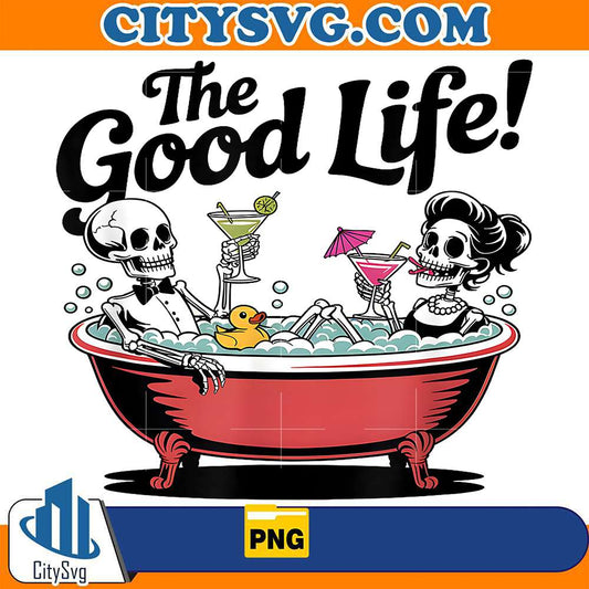Living-The-Good-Life-Skeleton-Couple-Relaxing-In-Bathtub-Png